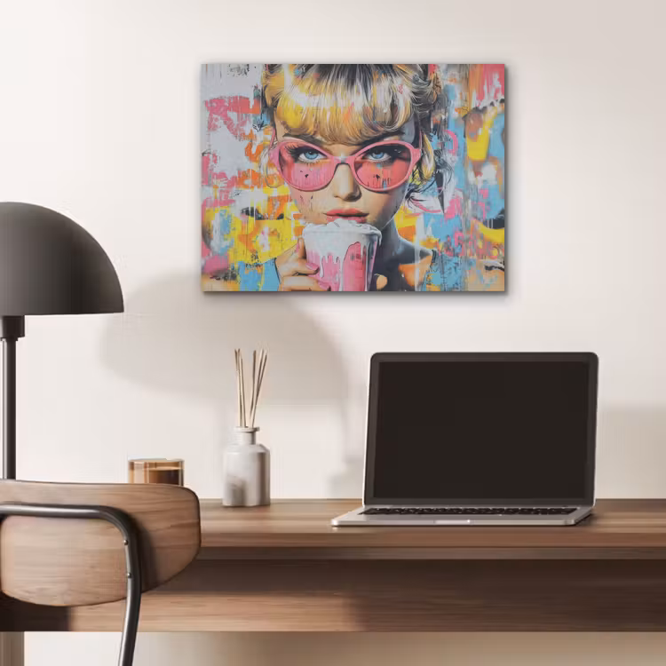 Expressief - Milkshake - Vrouw - Felle kleuren PET vilt klein -sfeer5