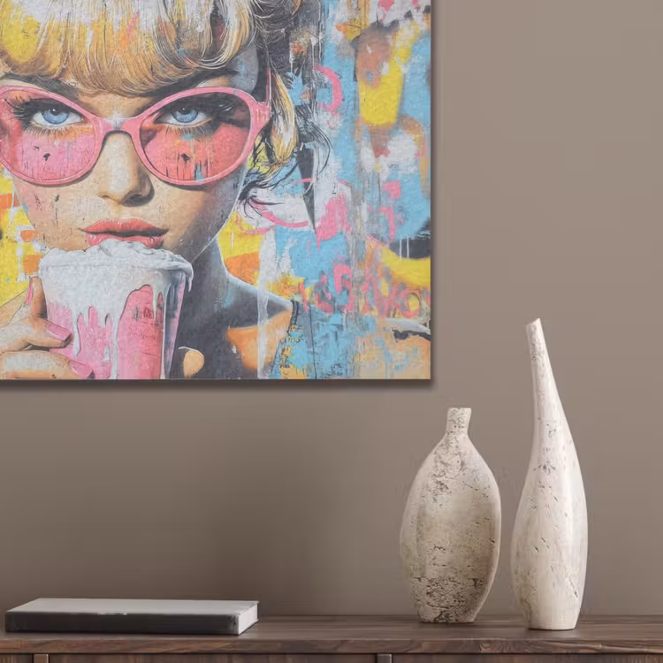 Expressief - Milkshake - Vrouw - Felle kleuren PET vilt klein -sfeer6_closeup