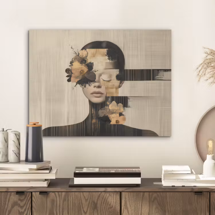 Gezicht - Bloemen - Zwart - Vrouw PET vilt klein -sfeer1