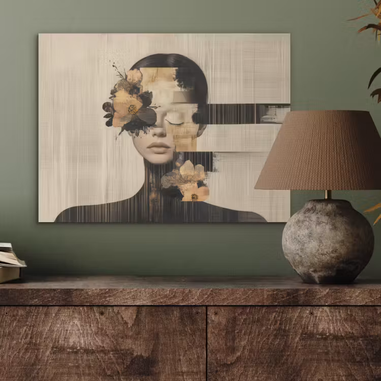 Gezicht - Bloemen - Zwart - Vrouw PET vilt klein -sfeer2