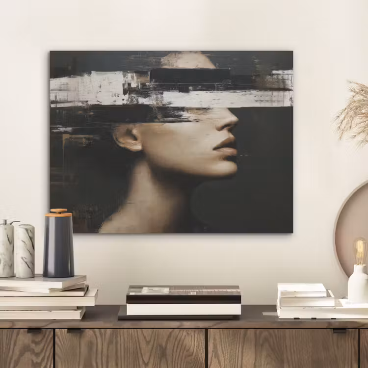 Gezicht - Vrouw - Zwart - Abstract PET vilt klein -sfeer1