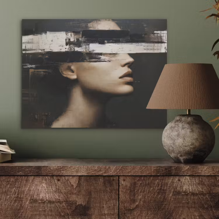 Gezicht - Vrouw - Zwart - Abstract PET vilt klein -sfeer2
