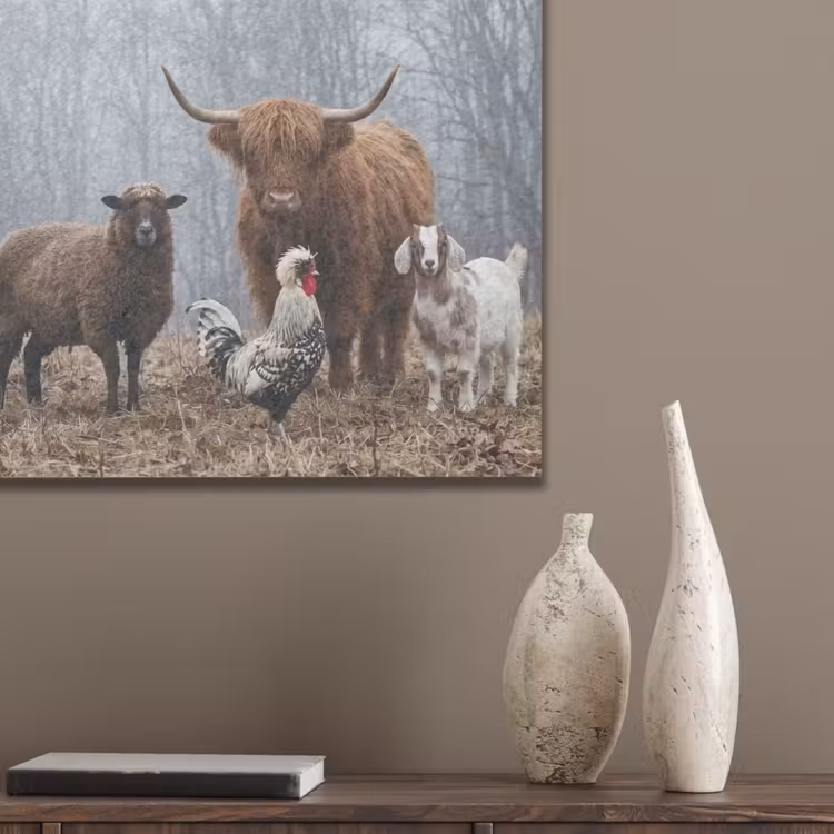Boerderijdieren - Groep - Mist - Natuur - Rustiek PET vilt klein -sfeer6_closeup