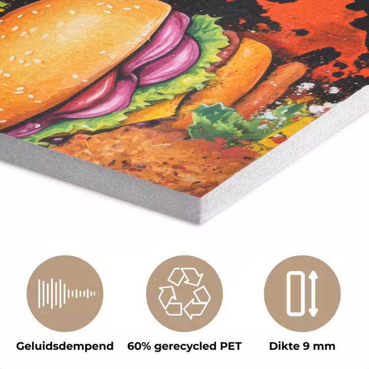 Fastfood - Graffiti - Hamburger - Eten - Modern PET vilt klein -closeup_NL