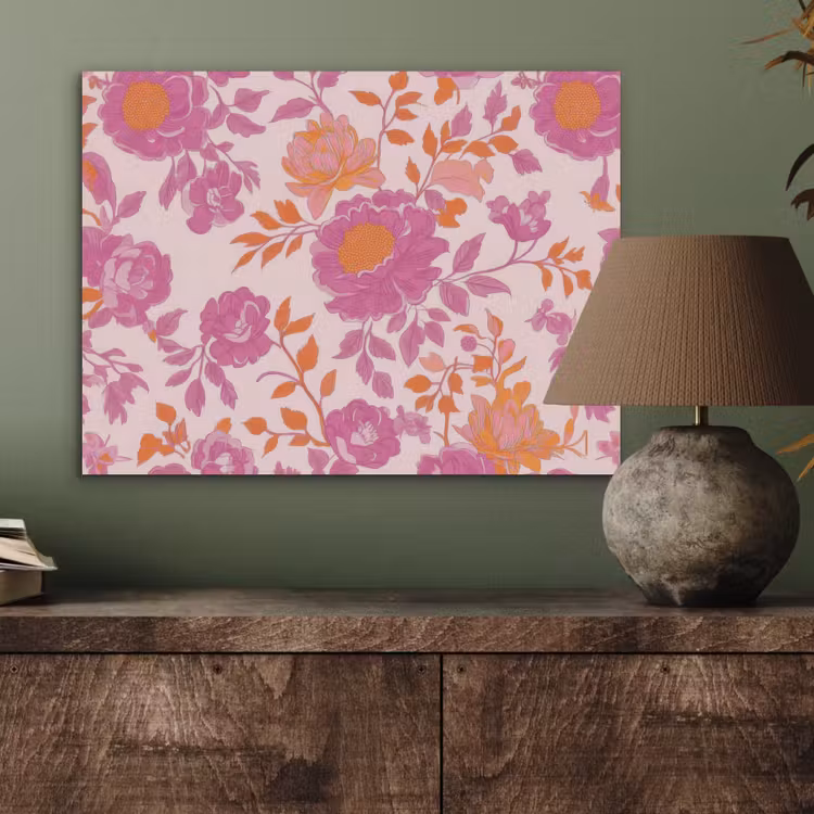 Bloemenpatroon - Roze - Oranje - Bloemen PET vilt klein -sfeer2