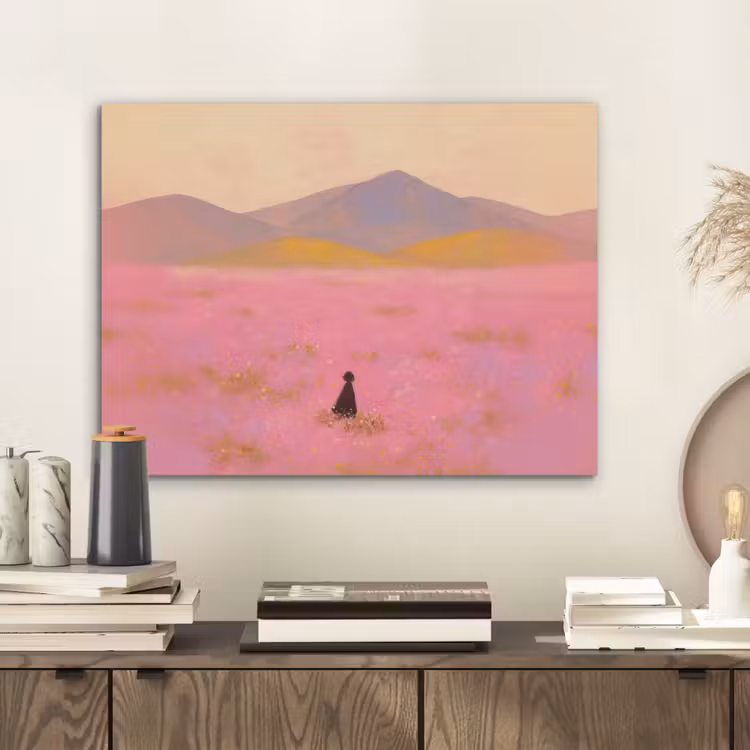 Bloemenweide - Heuvels - Silhouet - Roze PET vilt klein -sfeer1