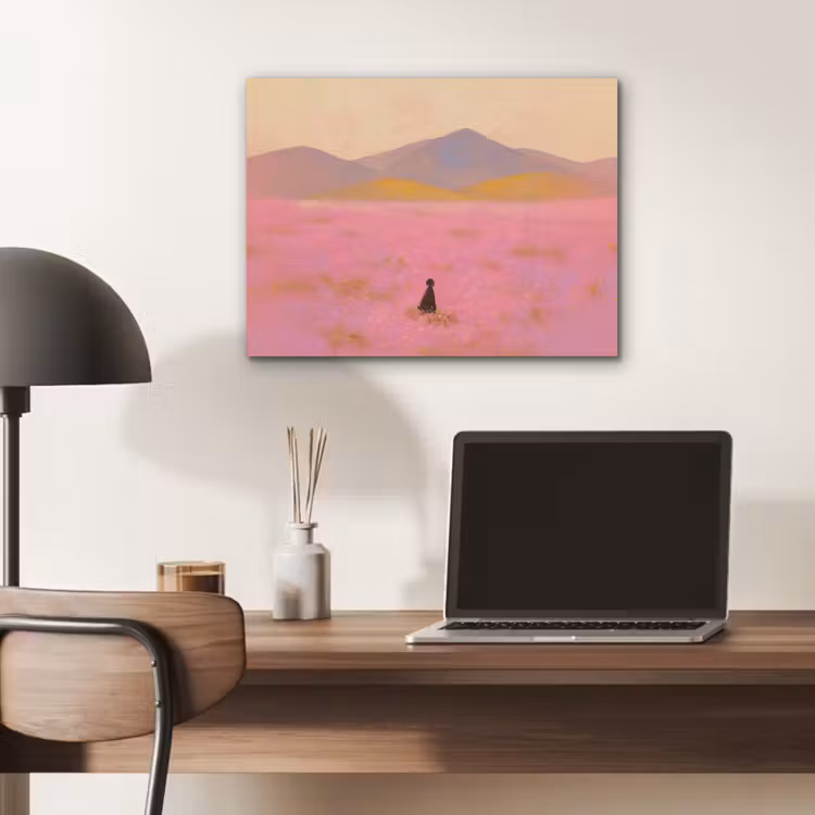 Bloemenweide - Heuvels - Silhouet - Roze PET vilt klein -sfeer5
