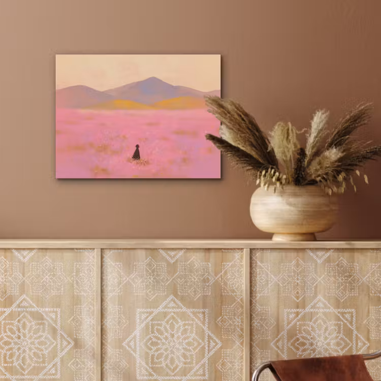 Bloemenweide - Heuvels - Silhouet - Roze PET vilt klein -sfeer4
