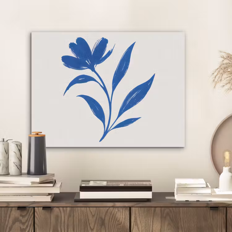 Bloem - Blaadjes - Minimalistisch - Blauw PET vilt klein -sfeer1