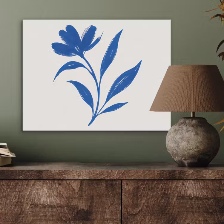 Bloem - Blaadjes - Minimalistisch - Blauw PET vilt klein -sfeer2