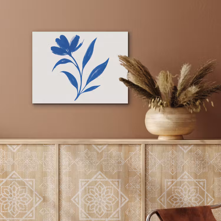 Bloem - Blaadjes - Minimalistisch - Blauw PET vilt klein -sfeer4