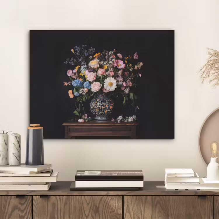 Bloemenvaas - Hout - Bloemen - Boeket PET vilt klein -sfeer1