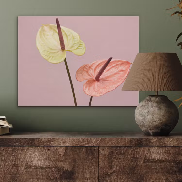 Bloemen - Anthuriums - Geel - Roze PET vilt klein -sfeer2