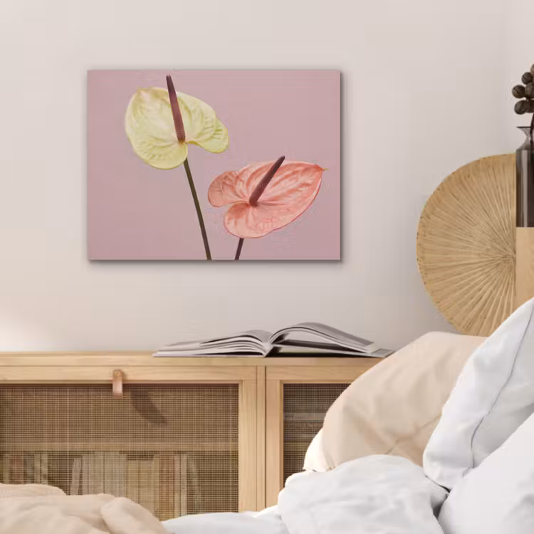Bloemen - Anthuriums - Geel - Roze PET vilt klein -sfeer3