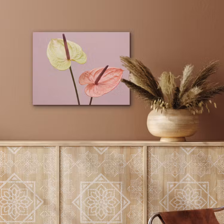 Bloemen - Anthuriums - Geel - Roze PET vilt klein -sfeer4