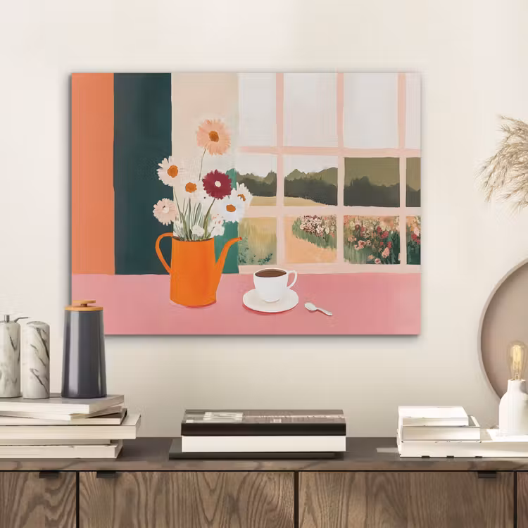 Bloemen - Koffie - Raam PET vilt klein -sfeer1