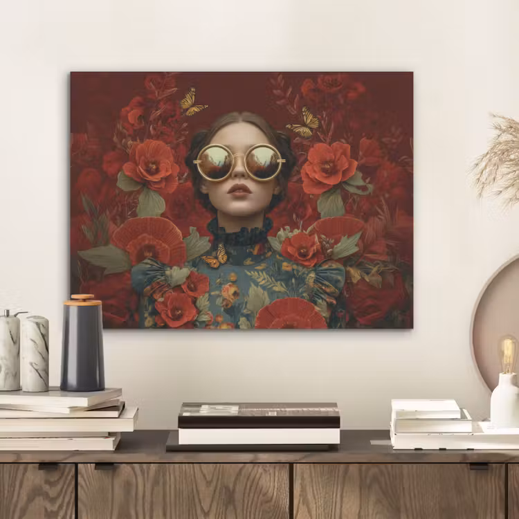 Bloemen - Dieprood - Zonnebril - Vrouw PET vilt klein -sfeer1
