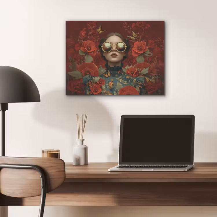 Bloemen - Dieprood - Zonnebril - Vrouw PET vilt klein -sfeer5