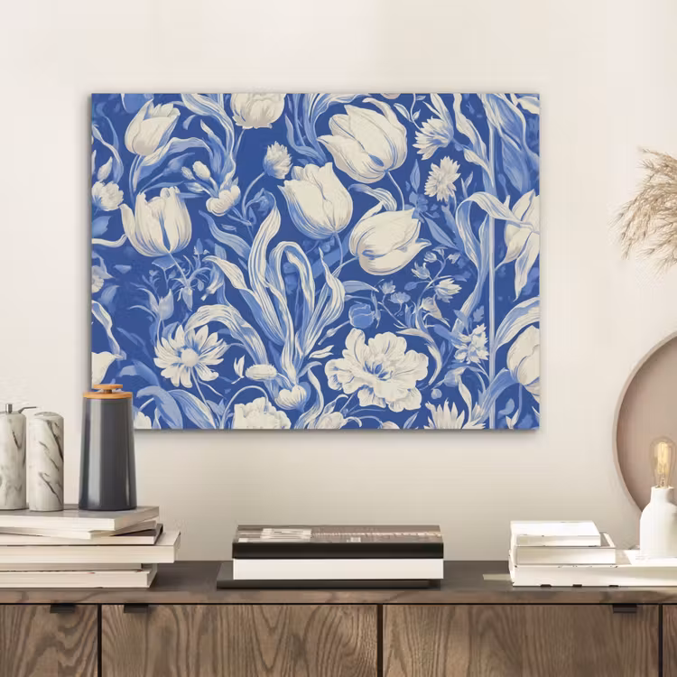 Bloemen - Delfts Blauw - Patroon - Tulp PET vilt klein -sfeer1