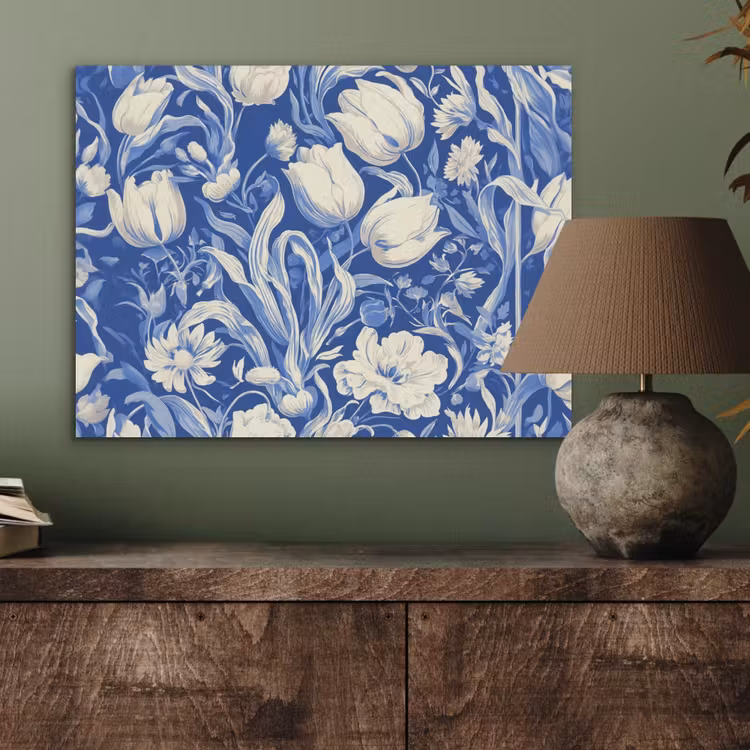 Bloemen - Delfts Blauw - Patroon - Tulp PET vilt klein -sfeer2