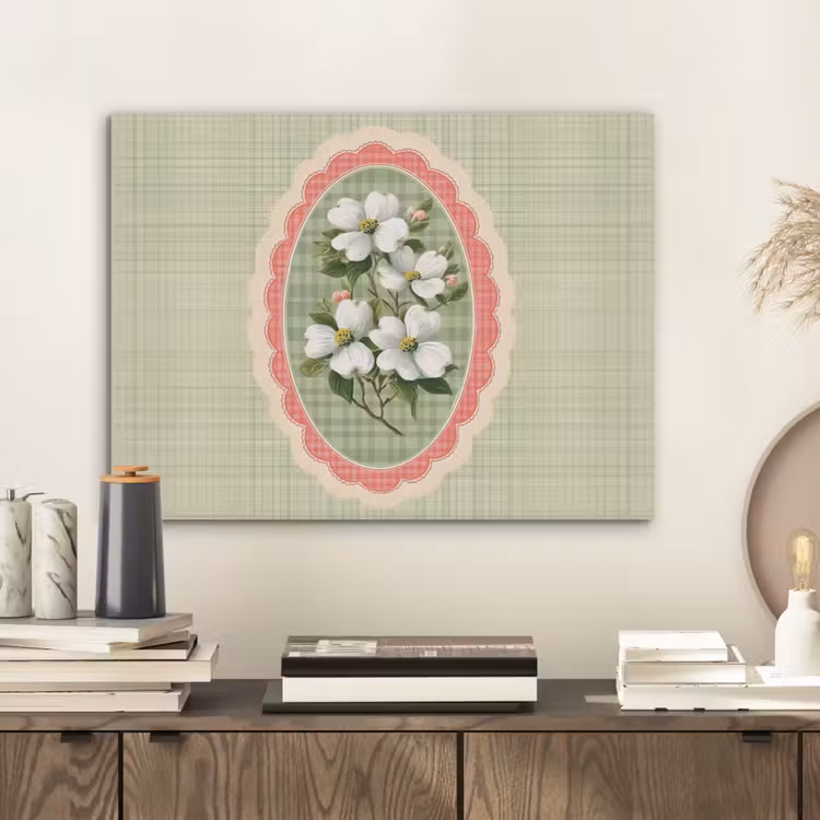 Bloemen - Illustratie - Geruit - Groen PET vilt klein -sfeer1
