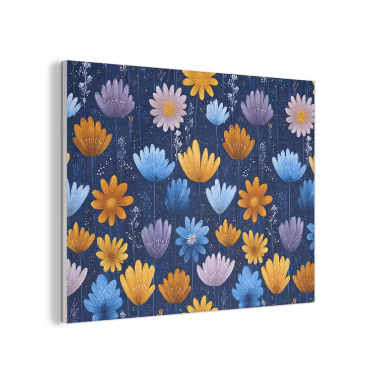 Bloemen - Patroon - Blauw - Contrast PET vilt klein -3d