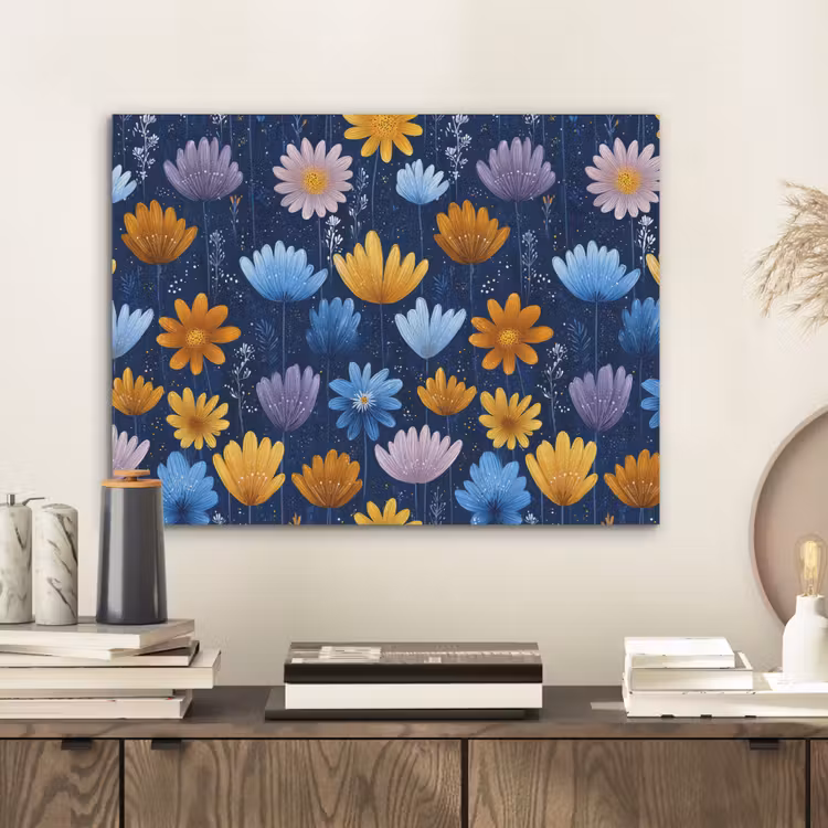 Bloemen - Patroon - Blauw - Contrast PET vilt klein -sfeer1