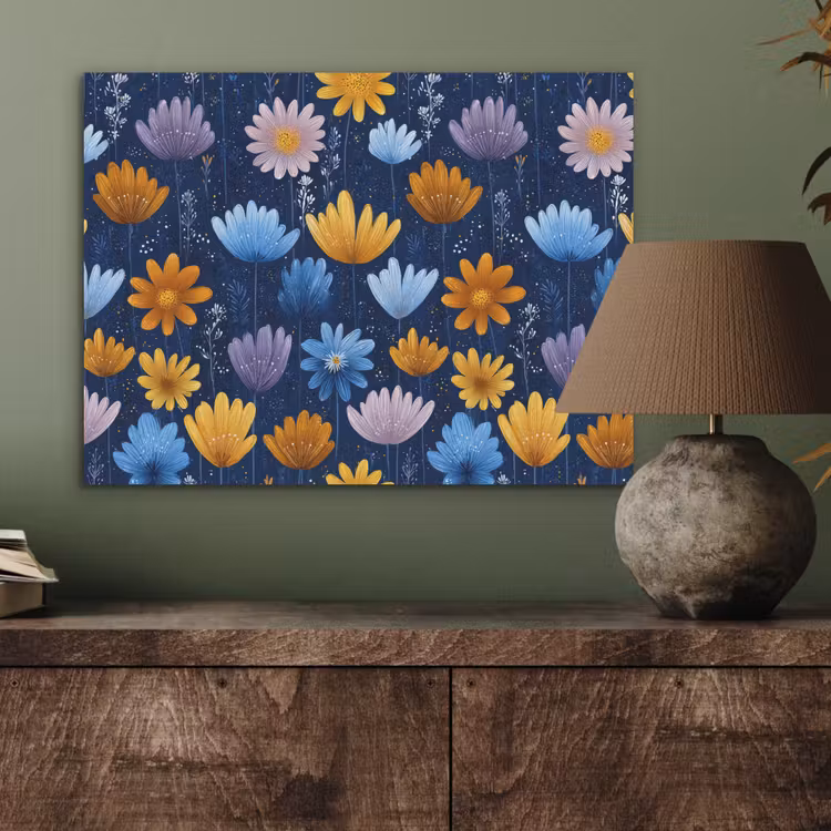 Bloemen - Patroon - Blauw - Contrast PET vilt klein -sfeer2