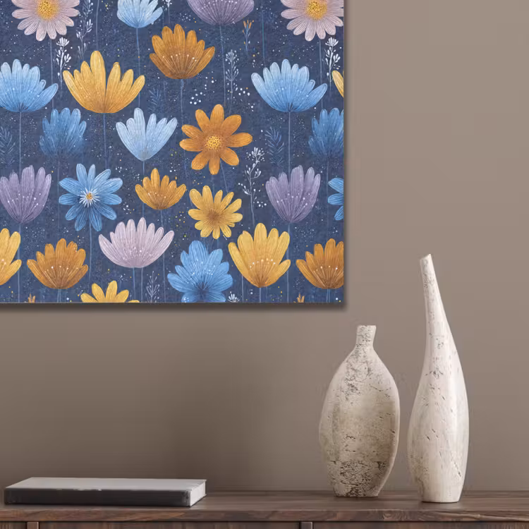 Bloemen - Patroon - Blauw - Contrast PET vilt klein -sfeer6_closeup