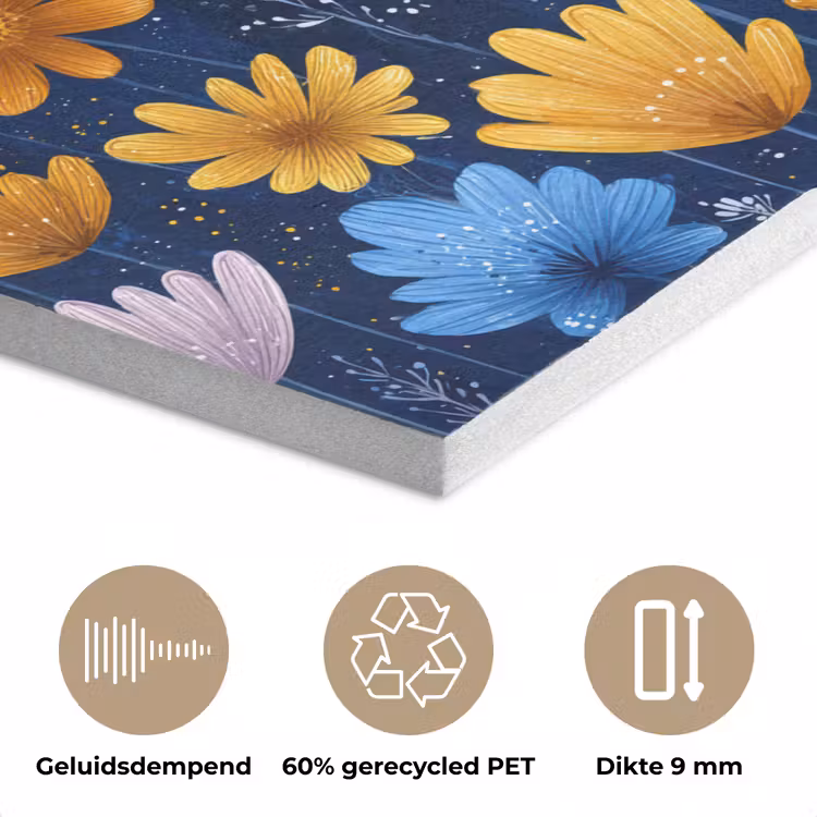 Bloemen - Patroon - Blauw - Contrast PET vilt klein -closeup_NL