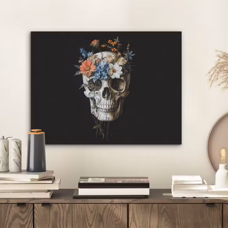 Bloemen - Schedel - Kleurrijk PET vilt klein -sfeer1