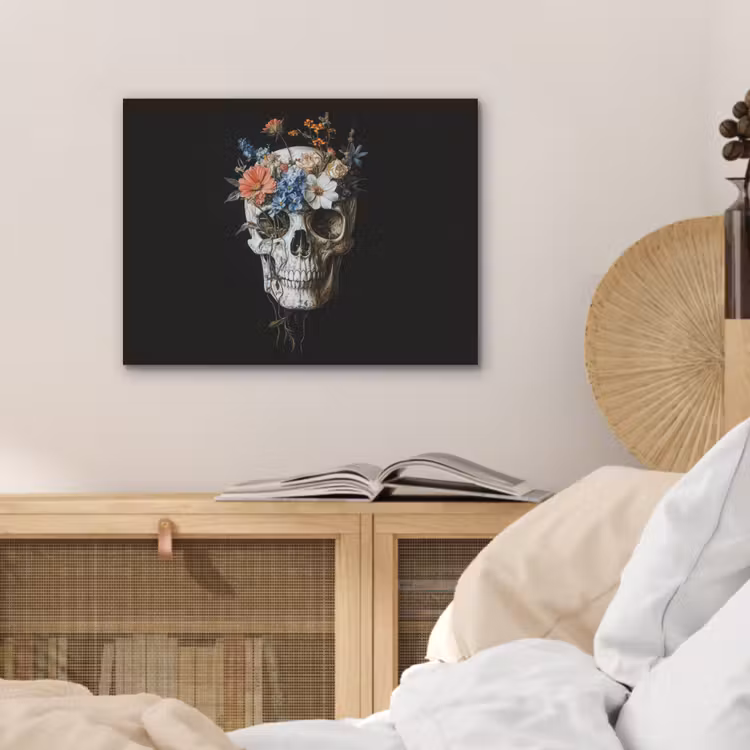 Bloemen - Schedel - Kleurrijk PET vilt klein -sfeer3