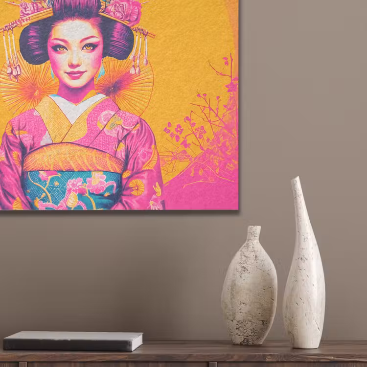 Bloemen - Vrouw - Kimono - Roze PET vilt klein -sfeer6_closeup