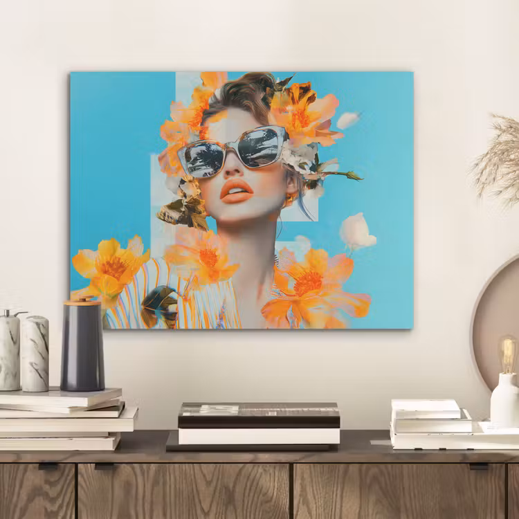 Bloemen - Vrouw - Zonnebril - Blauw PET vilt klein -sfeer1