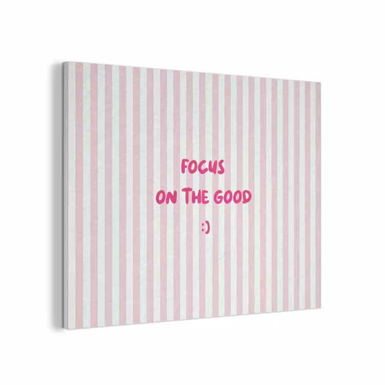 Focus on the good - Strepen - Roze - Smiley PET vilt klein -3d