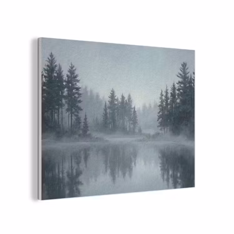 Bos - Meer - Mist - Natuur - Grijs PET vilt klein -3d