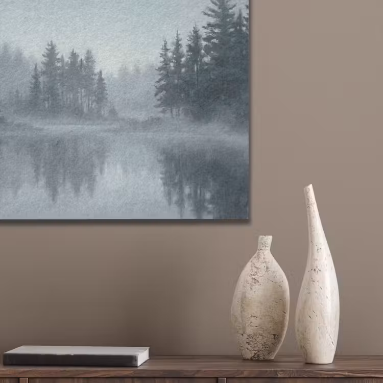 Bos - Meer - Mist - Natuur - Grijs PET vilt klein -sfeer6_closeup