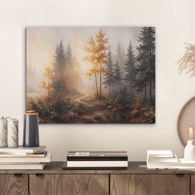 Bospad - Herfstbladeren - Natuur - Schilderachtig - Oranje PET vilt klein -sfeer1