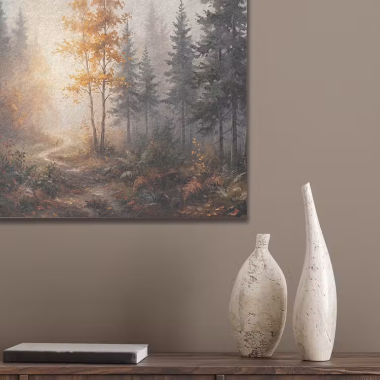 Bospad - Herfstbladeren - Natuur - Schilderachtig - Oranje PET vilt klein -sfeer6_closeup