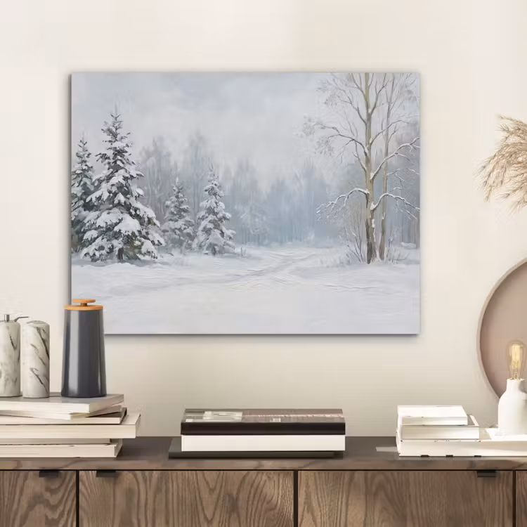 Bospad - Dennen - Sneeuw - Winter - Rustgevend PET vilt klein -sfeer1