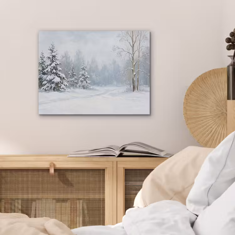 Bospad - Dennen - Sneeuw - Winter - Rustgevend PET vilt klein -sfeer3