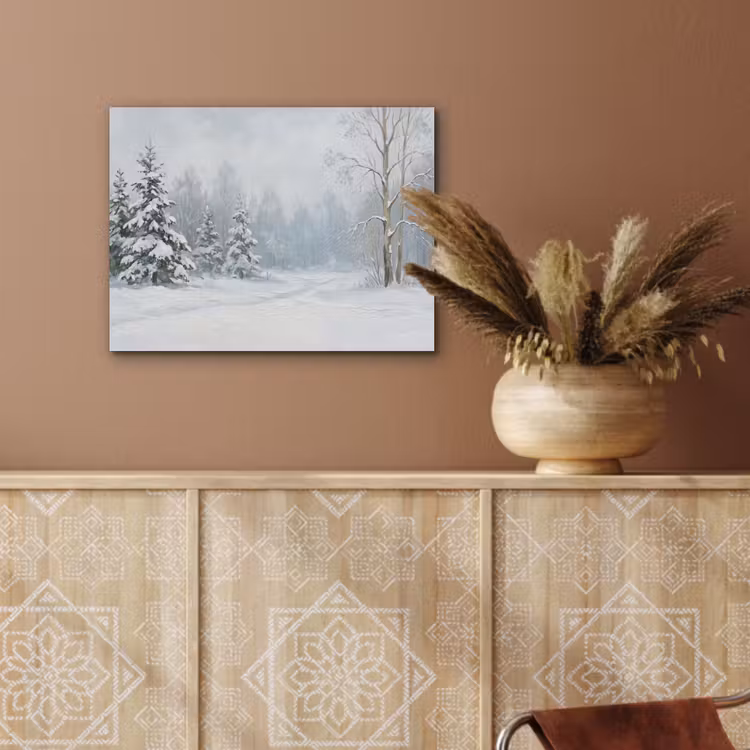 Bospad - Dennen - Sneeuw - Winter - Rustgevend PET vilt klein -sfeer4