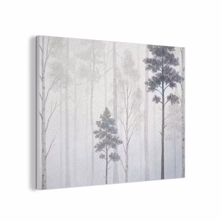 Bos - Bomen - Mist - Natuur - Illustratie - Grijs PET vilt klein -3d