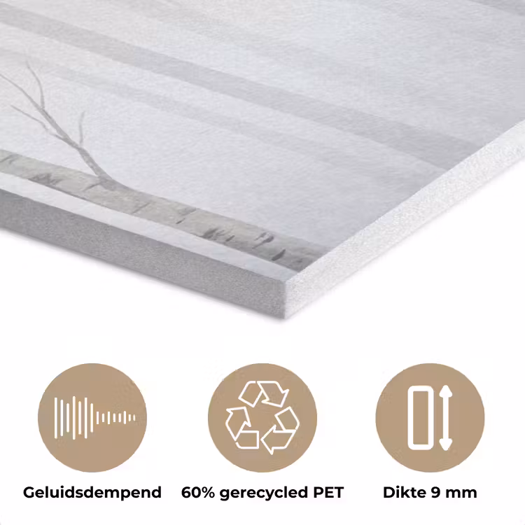 Bos - Bomen - Mist - Natuur - Illustratie - Grijs PET vilt klein -closeup_NL