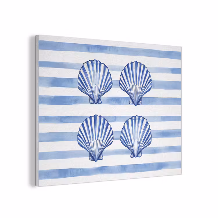 Vier schelpen - Blauw - Wit - Strepen PET vilt klein -3d