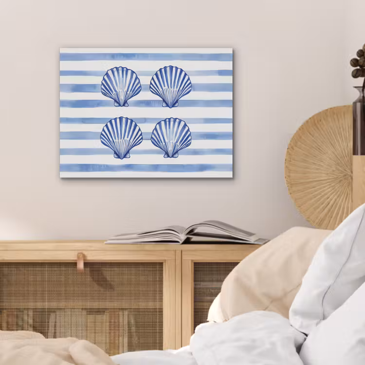 Vier schelpen - Blauw - Wit - Strepen PET vilt klein -sfeer3