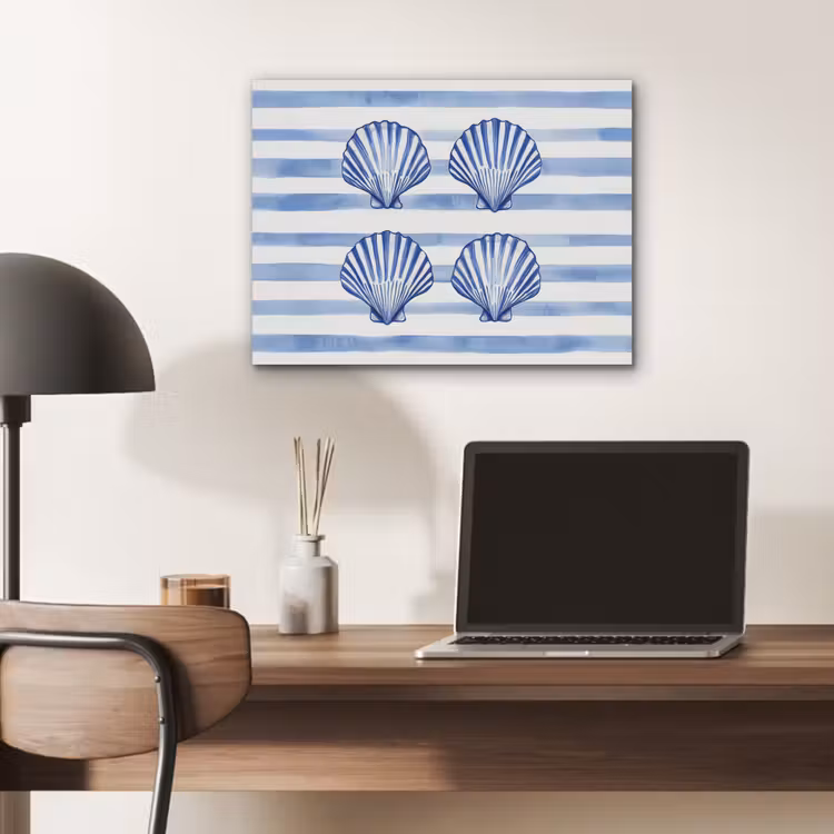 Vier schelpen - Blauw - Wit - Strepen PET vilt klein -sfeer5
