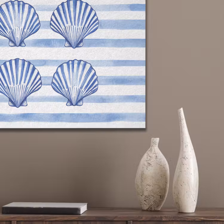 Vier schelpen - Blauw - Wit - Strepen PET vilt klein -sfeer6_closeup