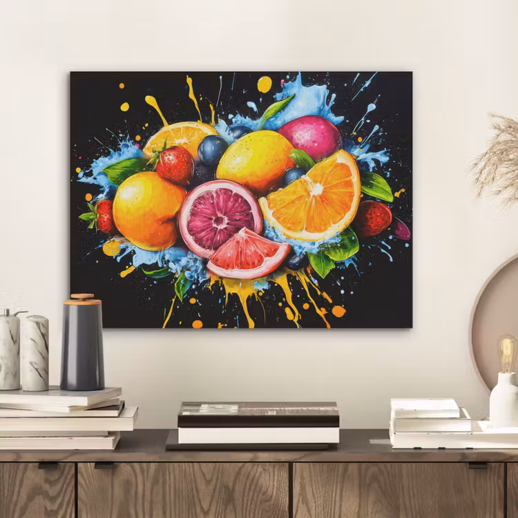 Fruit - Graffiti - Kleurrijk - Sinaasappel - Aardbei - Abstract PET vilt klein -sfeer1