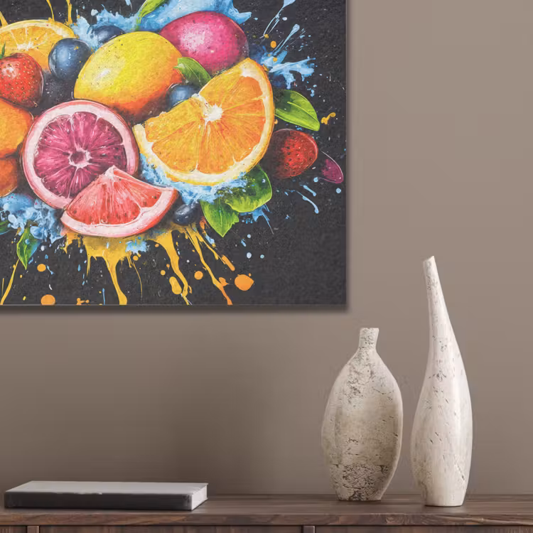 Fruit - Graffiti - Kleurrijk - Sinaasappel - Aardbei - Abstract PET vilt klein -sfeer6_closeup